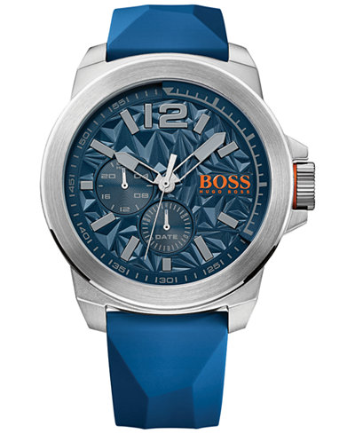 BOSS Orange Men's New York Blue Silicone Strap Watch 50mm 1513348