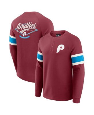 Fanatics - Men's Darius Rucker Collection by Burgundy Philadelphia Phillies Waffle-Knit Raglan Long Sleeve Henley T-Shirt