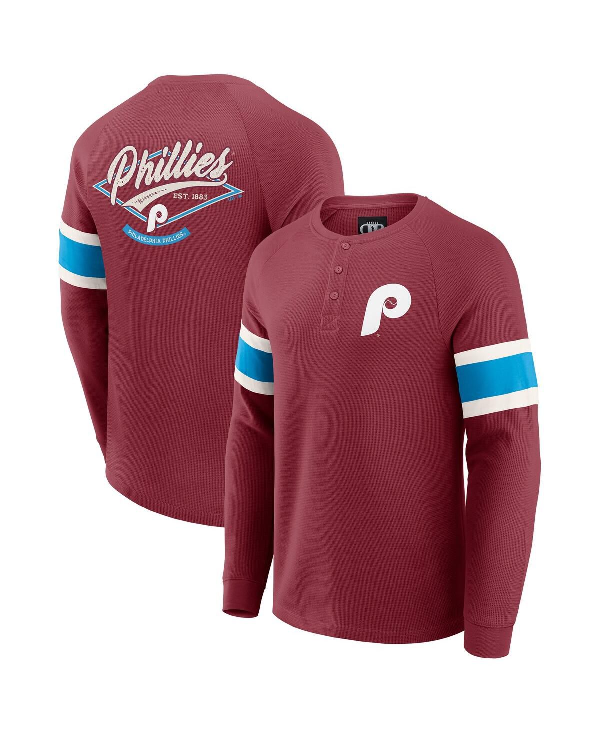 Мужская футболка Henley с длинным рукавом Реглан из вафельного трикотажа Philadelphia Phillies бордового цвета от Darius Rucker Collection by Henley