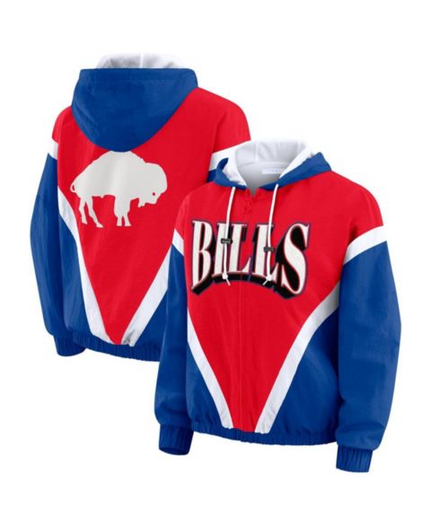 Женские куртки WEAR by Erin Andrews Women's Red/Royal Buffalo Bills Plus Size Retro Crinkle Full-Zip Windbreaker Jacket