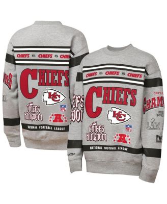 Mitchell & Ness - Big Boys and Girls Gray Kansas City Chiefs Throwback All-Over Print Fleece Sweatshirt