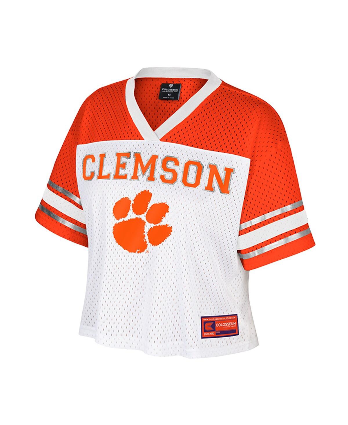 Colosseum Women's White Clemson Tigers Treasure Cropped Football Jersey
