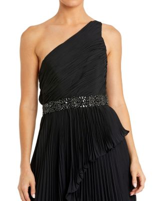 Women's Pleated One Shoulder Asymmetrical Ruffle Hem Gown