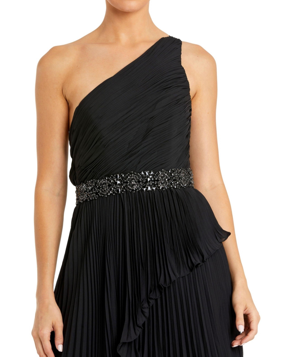 Mac Duggal Women's Embellished Gown with Strappy Open Back & Asymmetrical Ruffle Hem