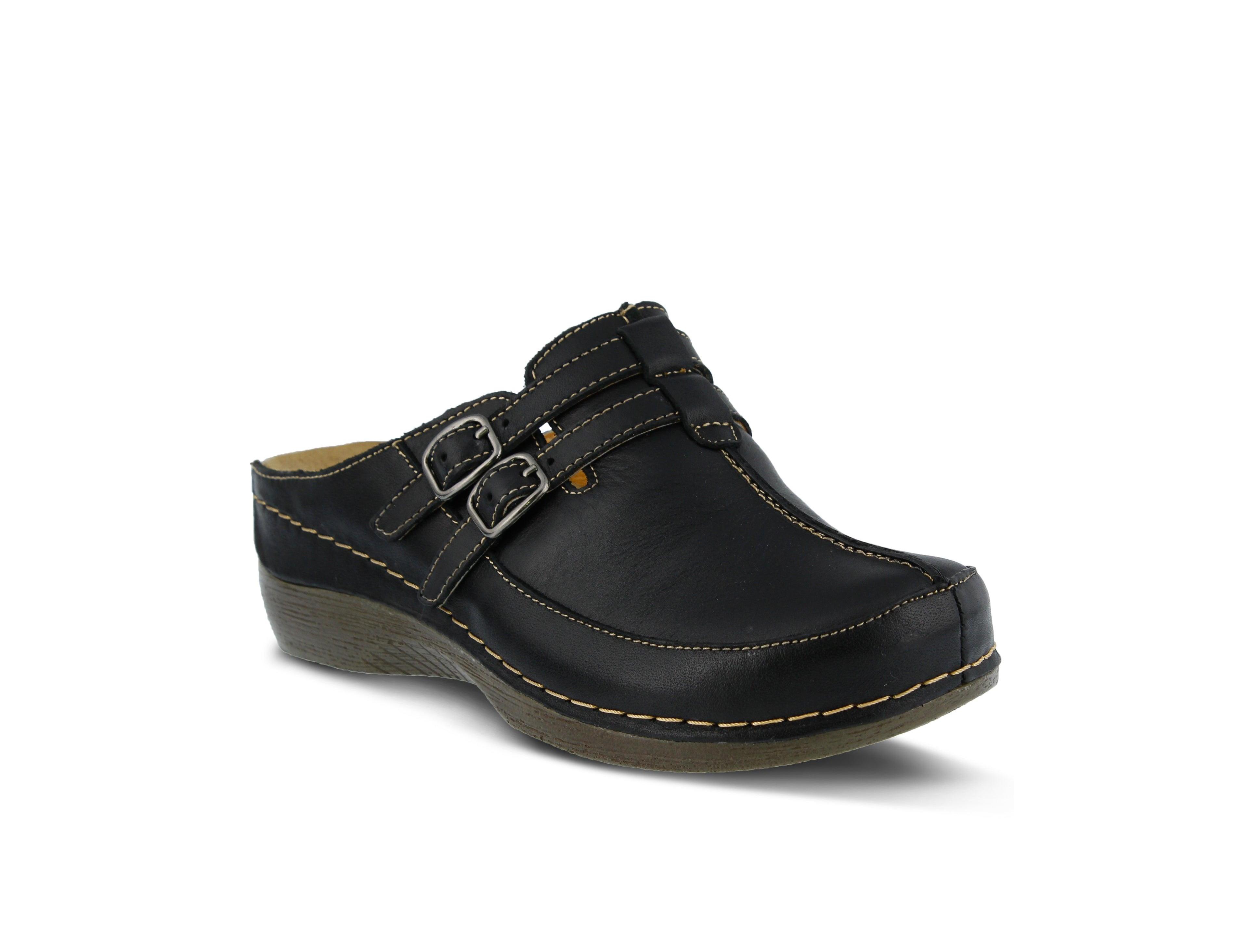 Spring Step Happy Multi-Strap Leather Slip-On Clogs with Buckle Detail and Removable Insole