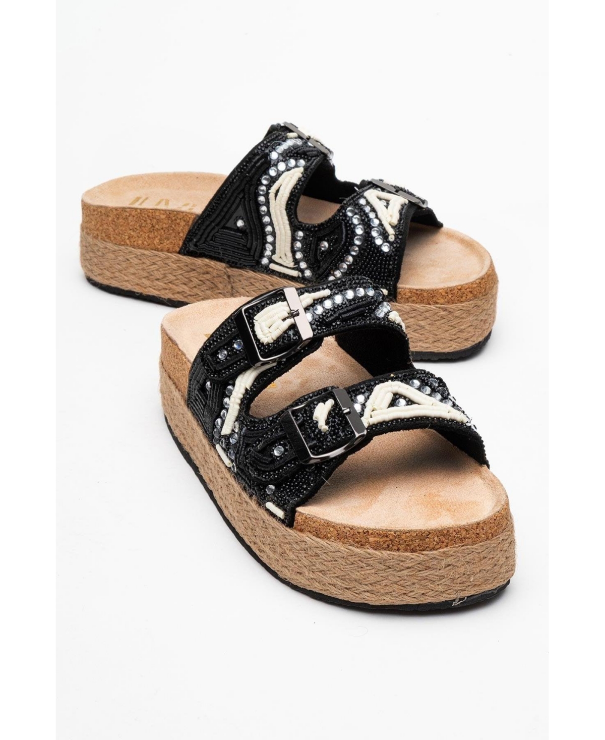 Prologue Shoes Bobby Beaded Straw Platform Slide Sandal (Women)