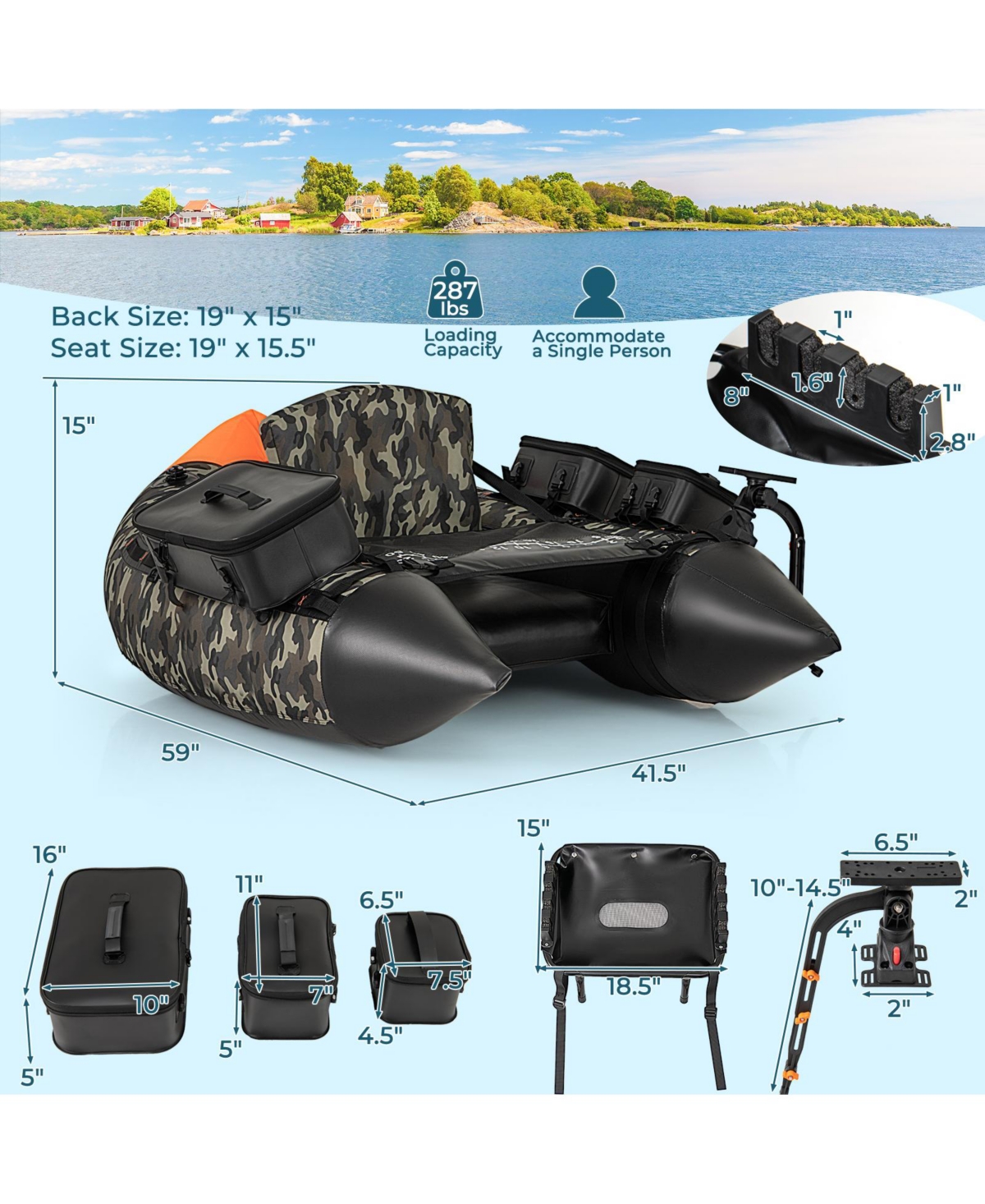 Portable Inflatable Fishing Boat with 3 Detachable Storage Boxes for Outdoor Use