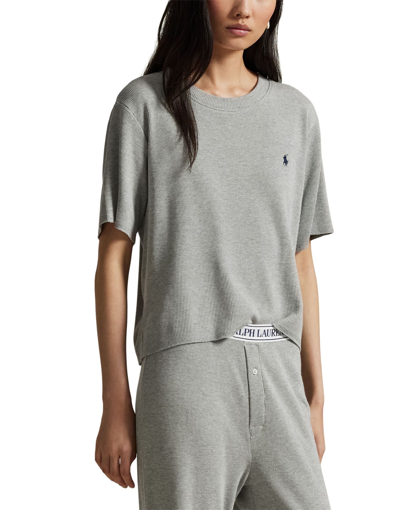 Женская пижама Polo Ralph Lauren: топ с коротким рукавом и брюки, 2 предмета, цвет: Серый — фото 4