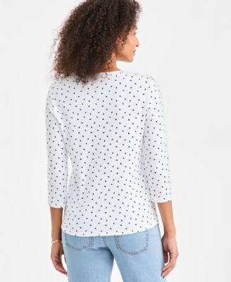Women's Printed 3/4-Sleeve Henley Top, Macy's Exclusive