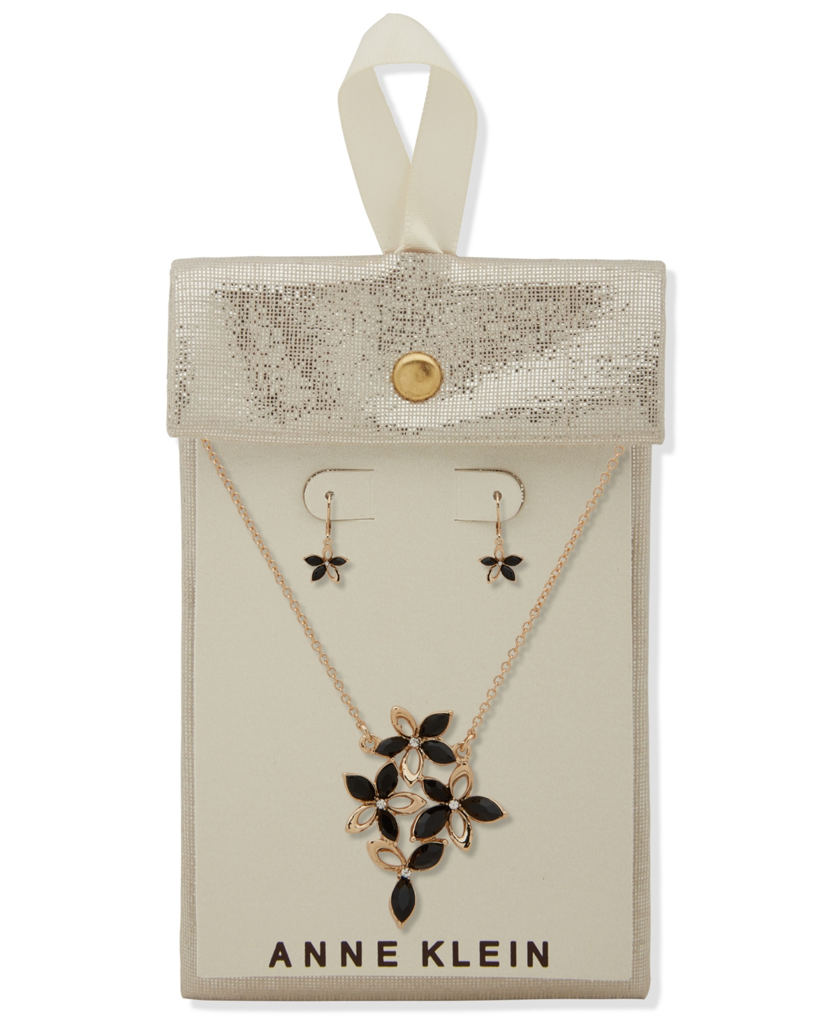 Anne Klein 2-pc. Jet And Crystal Stone Silver-tone Pendant Necklace And Earring Set In Gold