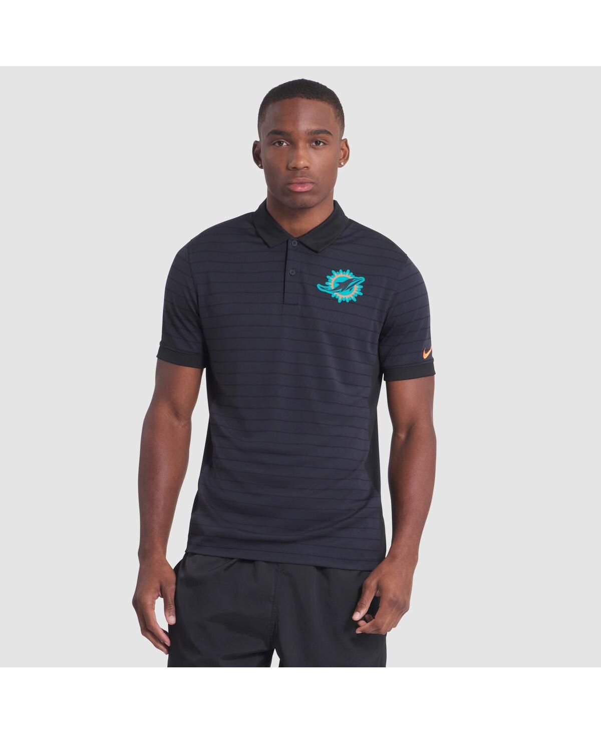 Мужская рубашка поло в полоску Dri-FIT синего цвета из коллекции Rivalries Miami Dolphins 2025 года выпуска Sideline Victory
