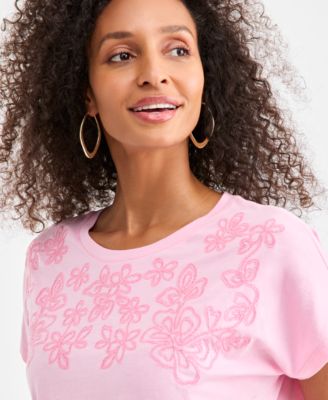 Women's Embroidered Short Sleeve Knit, Macy's Exclusive