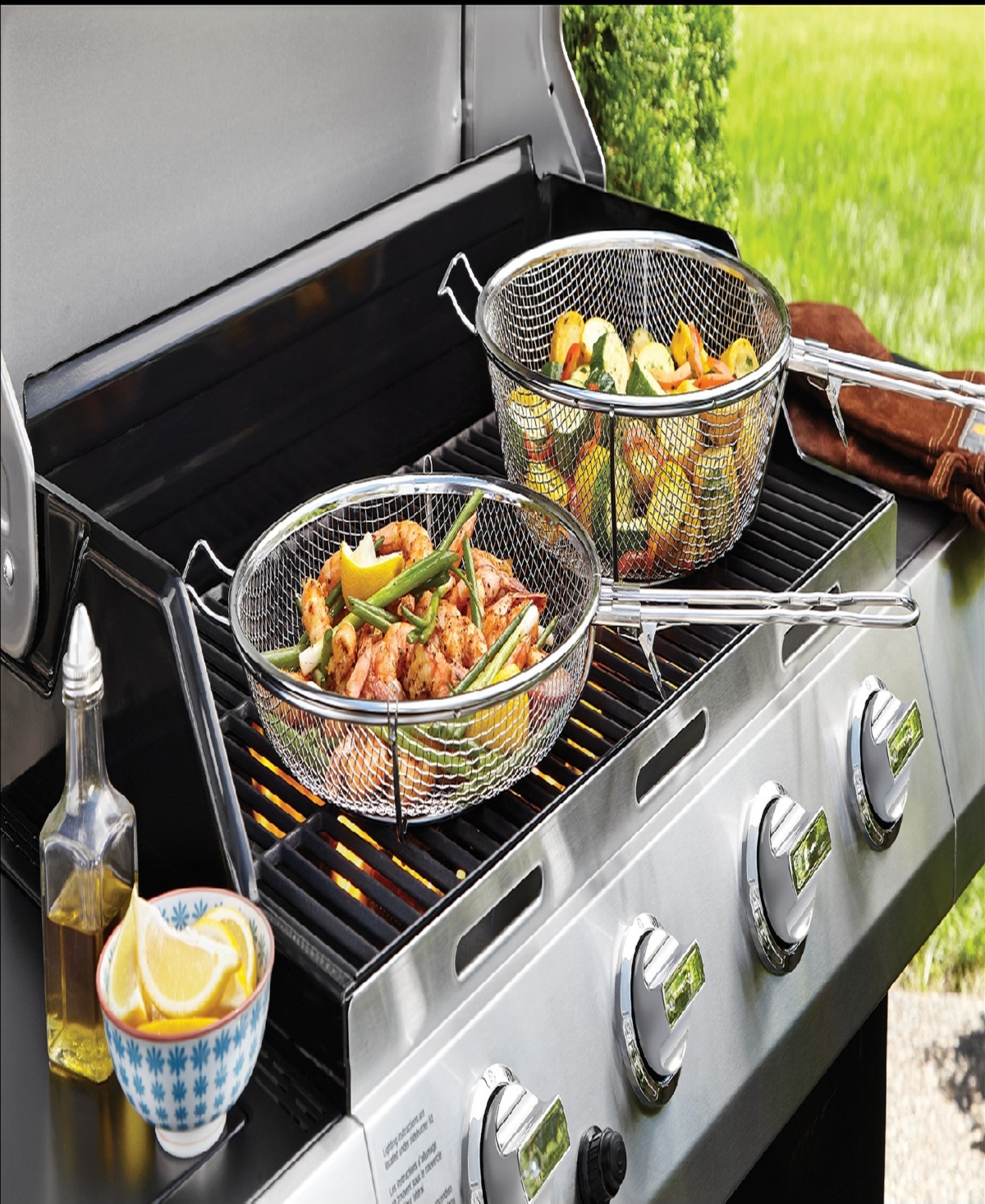 Outset Stainless Steel 3 In 1 Chef Basket In Silver