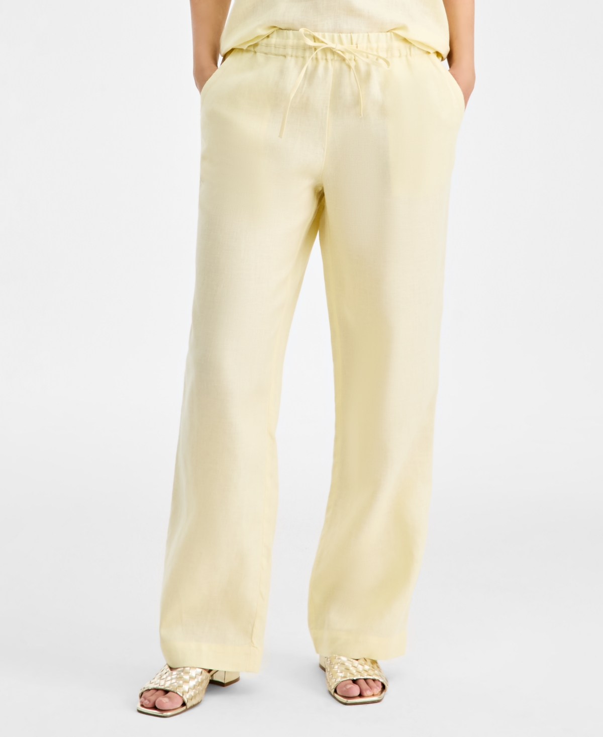 Charter Club Women's 100% Linen Drawstring Pants, Created For Macy's In Gray