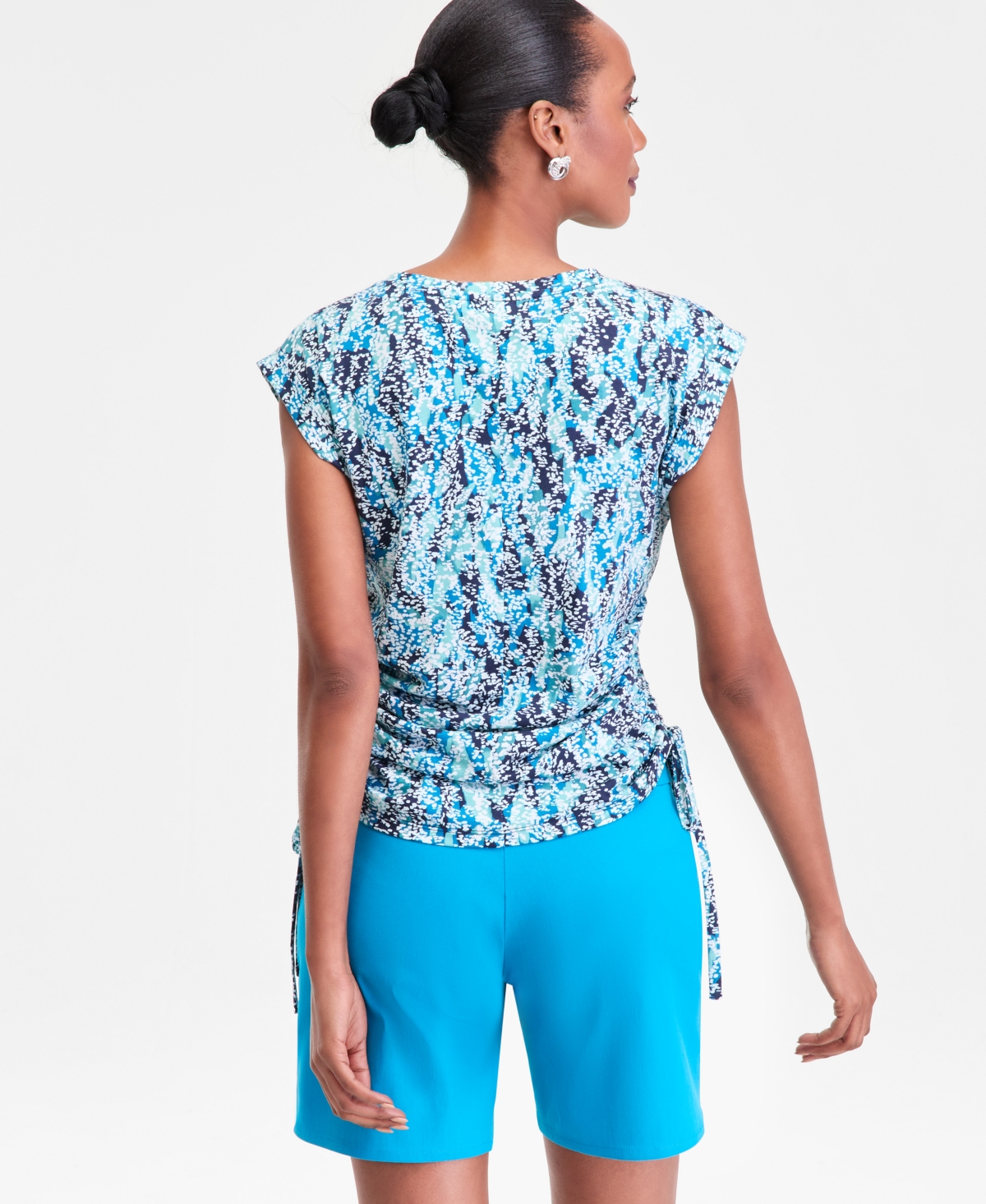 I.n.c. International Concepts Women's Printed Drawstring-Side Top, Macy's Exclusive