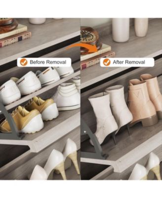 Shoe Cabinet with 4 Flip Drawers, Wooden Shoe Organizer with Adjustable Shelf, Shoe Storage for Entryway, Grey