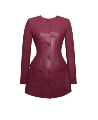 Women Baila Burgundy Faux Leather Blazer Mini Dress