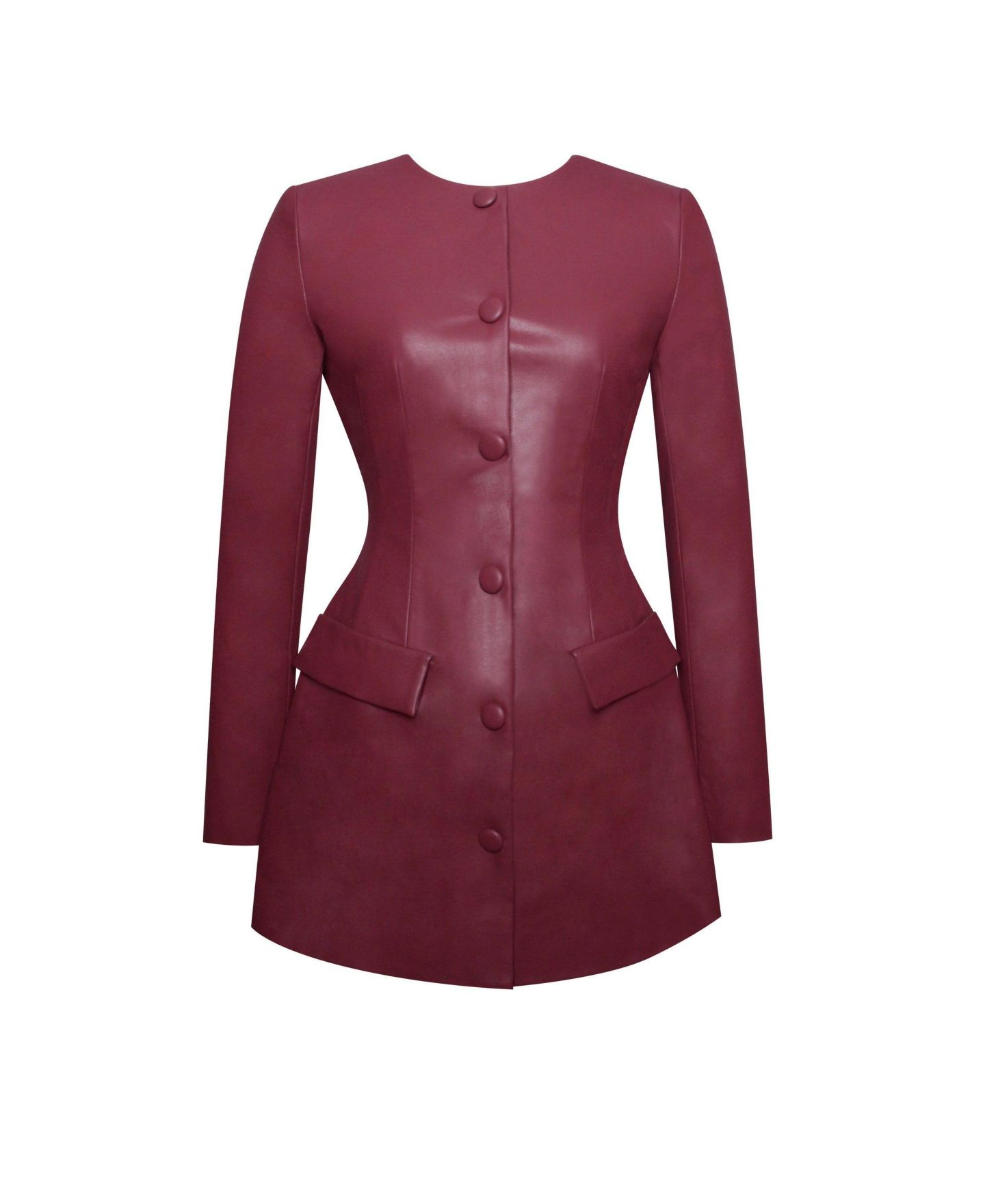 Женское платье Miss Circle Women Baila Burgundy Faux Leather Blazer Mini, цвет: Тёмный бордовый — фото 11