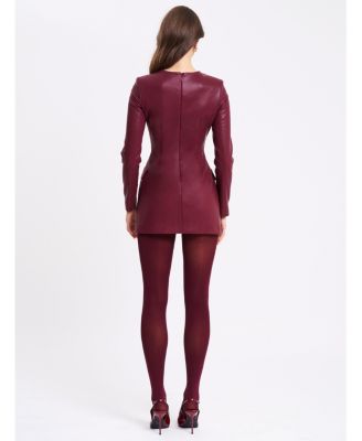 Women Baila Burgundy Faux Leather Blazer Mini Dress