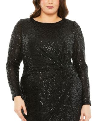 Women's Plus Size Long Sleeve Sequin Gathered Waist Dress