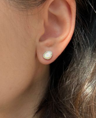 Pebble Stud Earrings With Lab-Grown Opal in 14k Gold Plated Sterling Silver