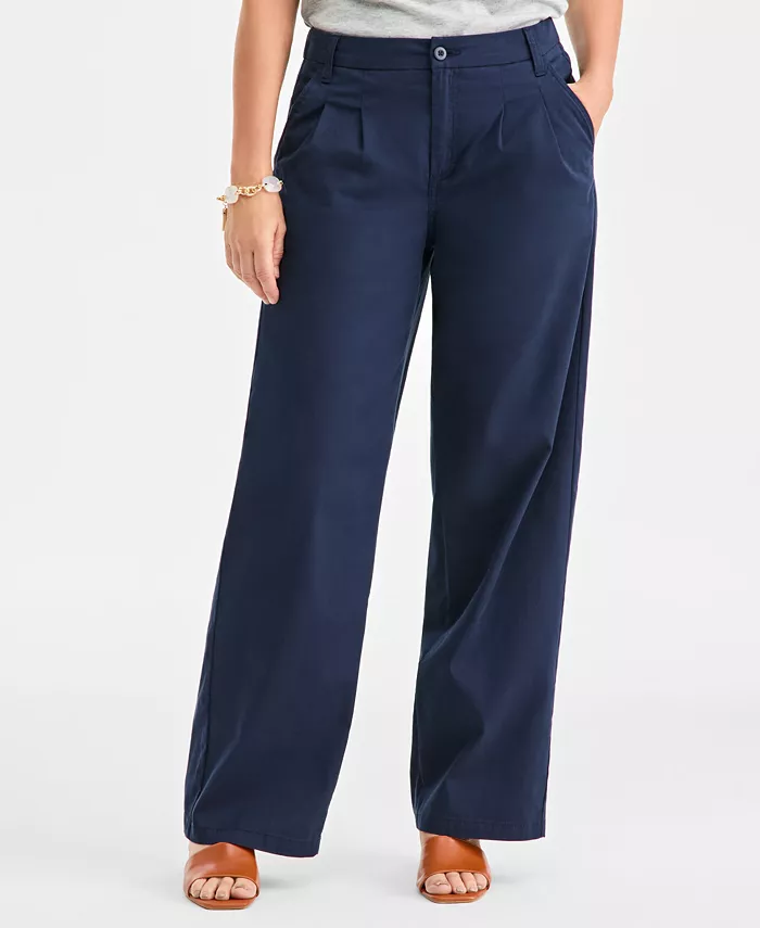 Women's Cotton-Blend Pleated-Front Pants - thumbnail 4