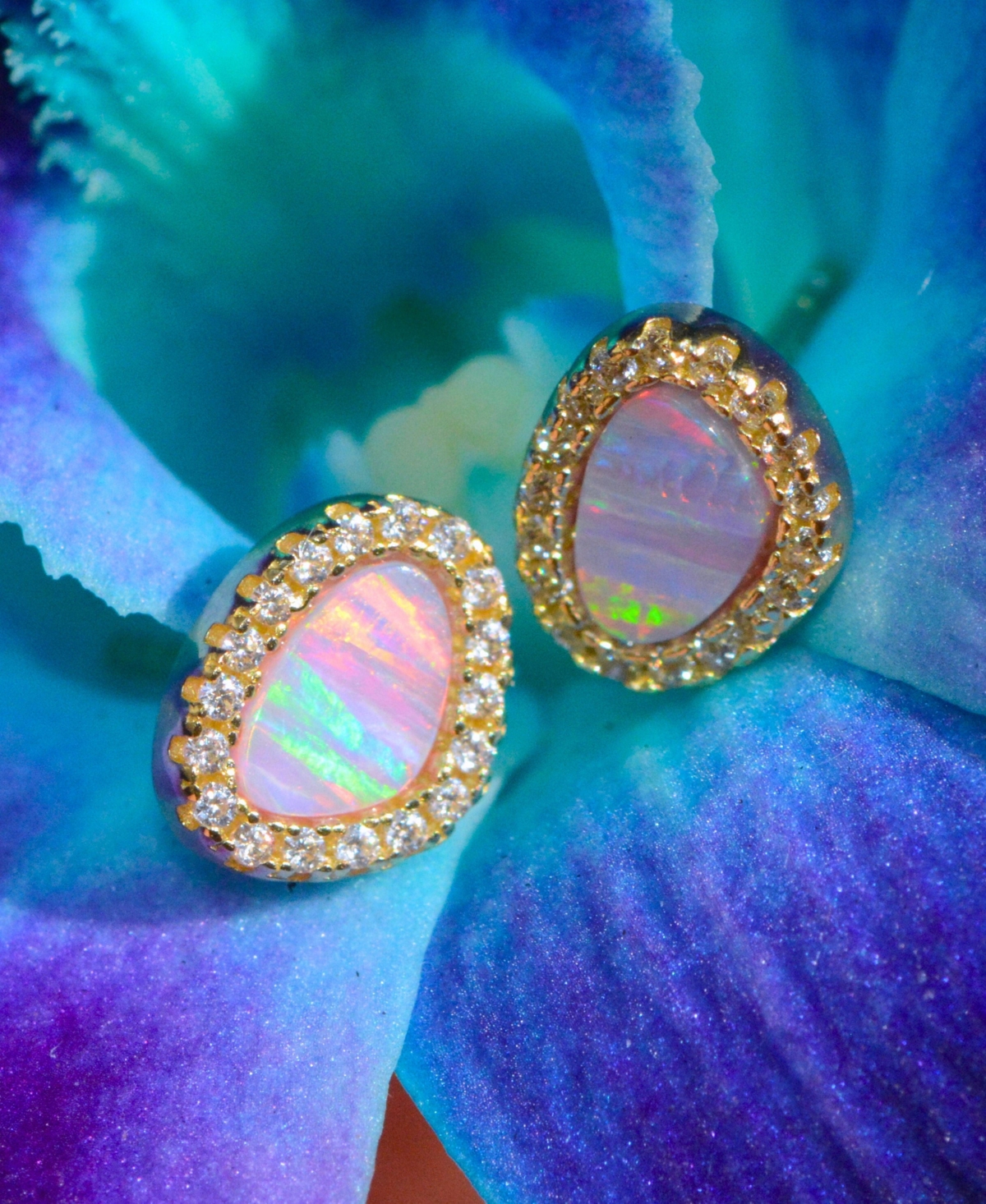 Kamaria Pebble Stud Earrings With Lab-grown Opal In 14k Gold Plated Sterling Silver