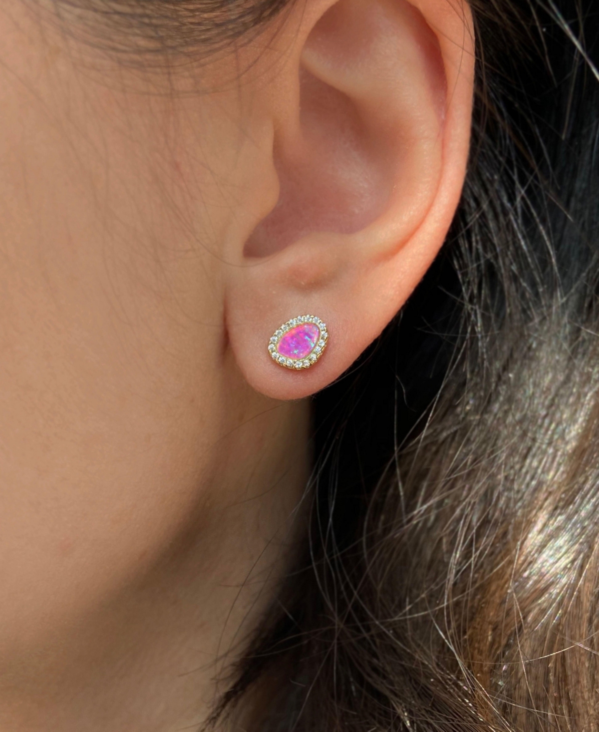 Kamaria Pebble Stud Earrings With Lab-grown Opal In 14k Gold Plated Sterling Silver In Pink