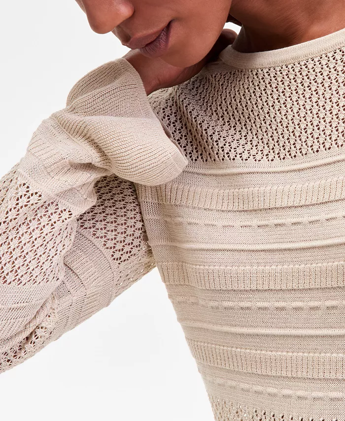 Women's Long Sleeve Sheer Stripe Sweater - thumbnail 7