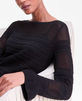 Women's Long Sleeve Sheer Stripe Sweater