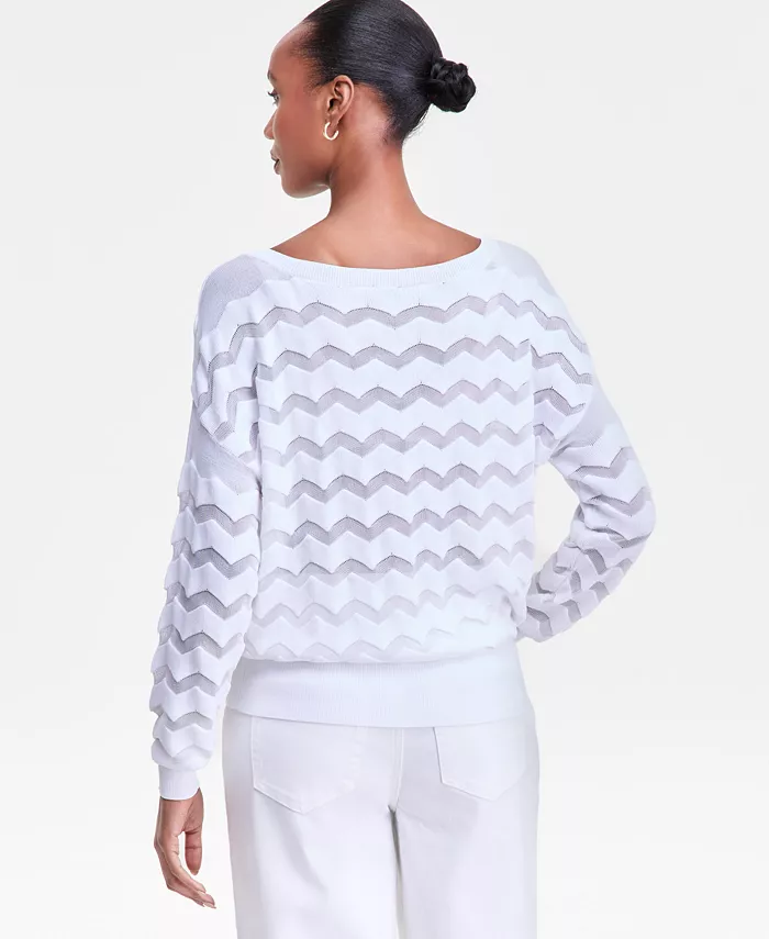 Women's Sheer Chevron Stripe Sweater - thumbnail 6
