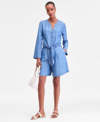 Women's Chambray Long-Sleeve Tie-Front Top, Macy's Exclusive