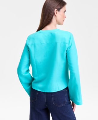 Women's Linen Tie-Front Button-Down Shirt