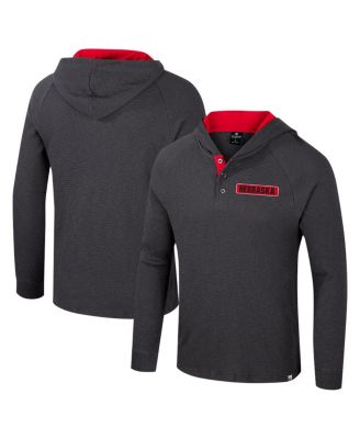 Colosseum - Men's Charcoal Nebraska Huskers Dujour Ralgan Long Sleeve Henley Hoodie T-Shirt