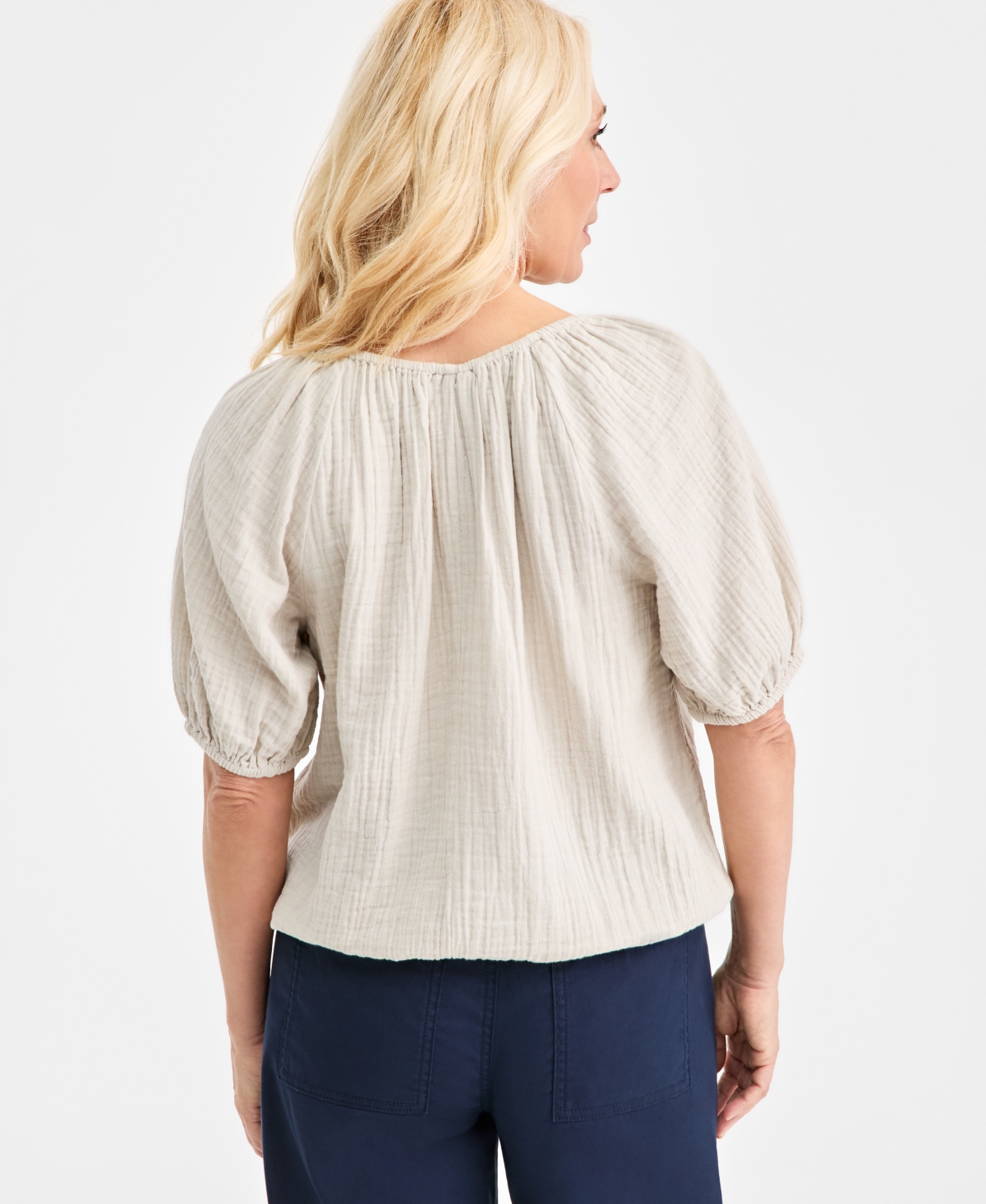 Style & Co Women's Cotton Gauze Short Sleeve Bubble Top, Macy's Exclusive