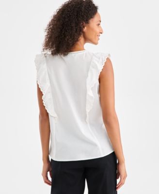 Women's Cotton Eyelet-Trim Flutter-Sleeve Top, Macy's Exclusive