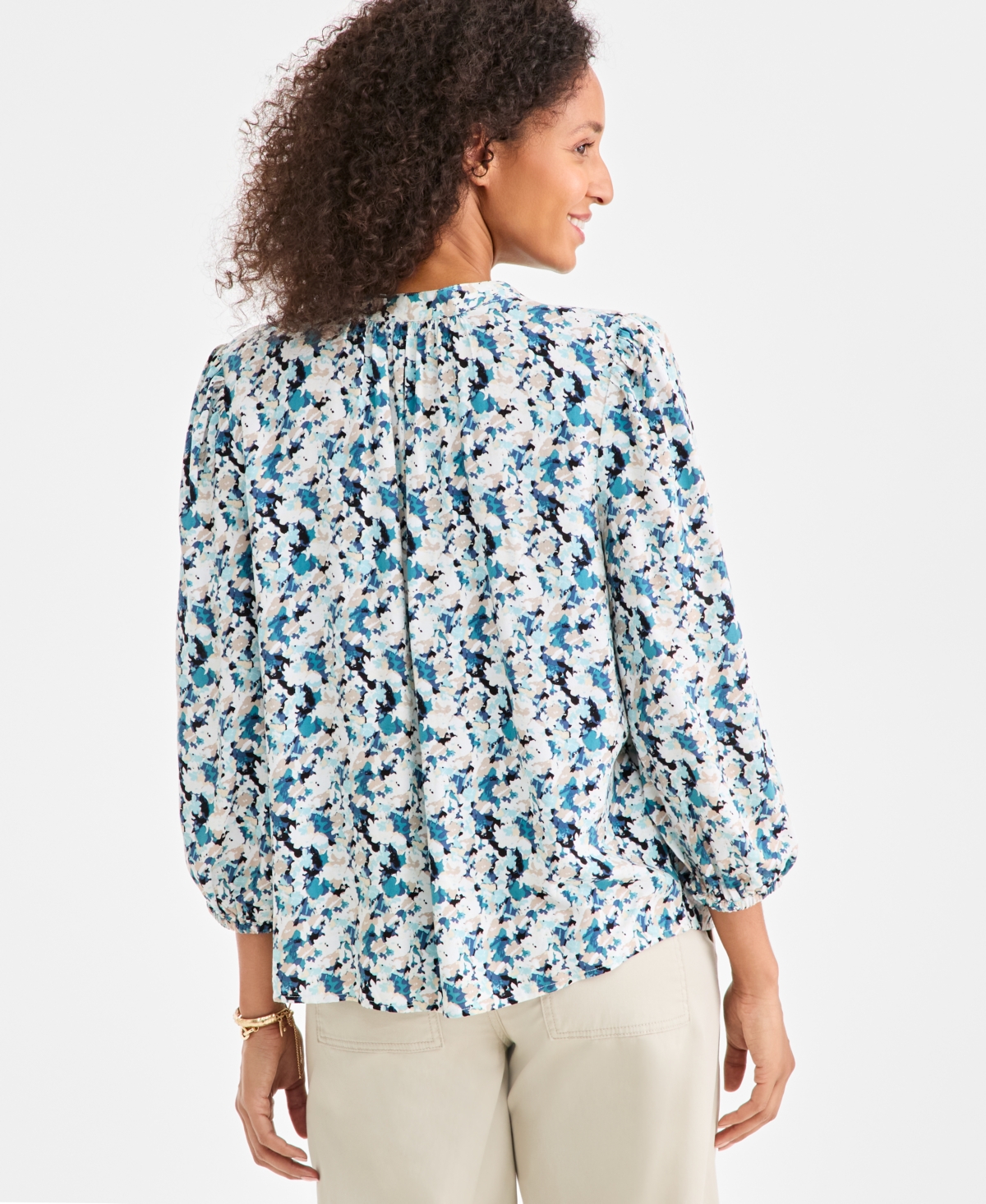 Style & Co Women's Printed Split-neck Top, Macy's Exclusive In Blue