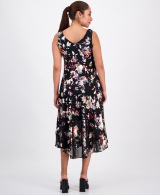 Petite Foil-Print Cowlneck Midi Dress