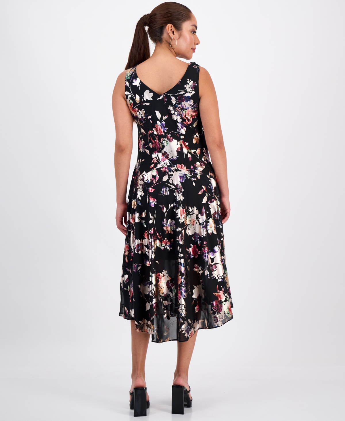 Robbie Bee Petite Foil-Print Cowlneck Midi Dress