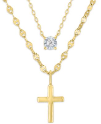 Macy's - 2-Pc. Diamond Necklace Set (1/20 ct. t.w.) in 14K Yellow Gold Over Sterling Silver