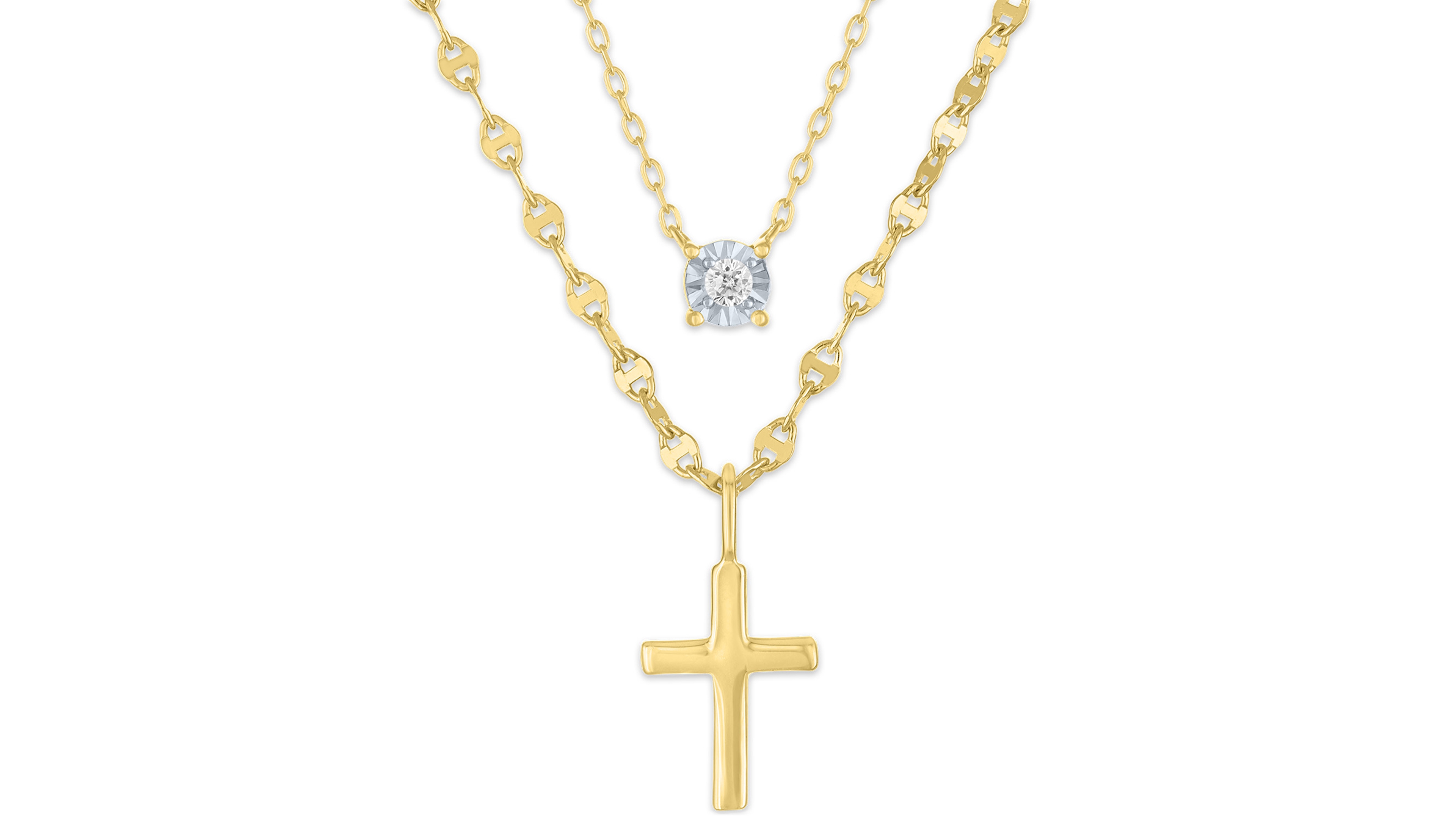 Macy's 2-Pc. Diamond Necklace Set (1/20 ct. t.w.) in 14K Yellow Gold Over Sterling Silver