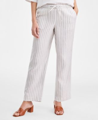 Women's 100% Linen Tile Pull-On Wide-Leg Pants, Macy's Exclusive