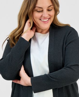 Plus Size Sutton Open-Front Ribbed Knit Cardigan