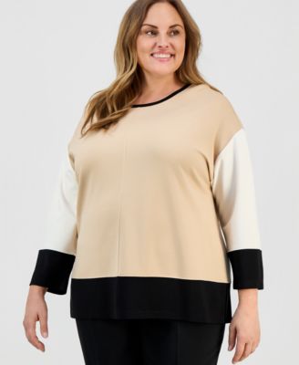 Plus Size Colorblock Dolman-Sleeve Top