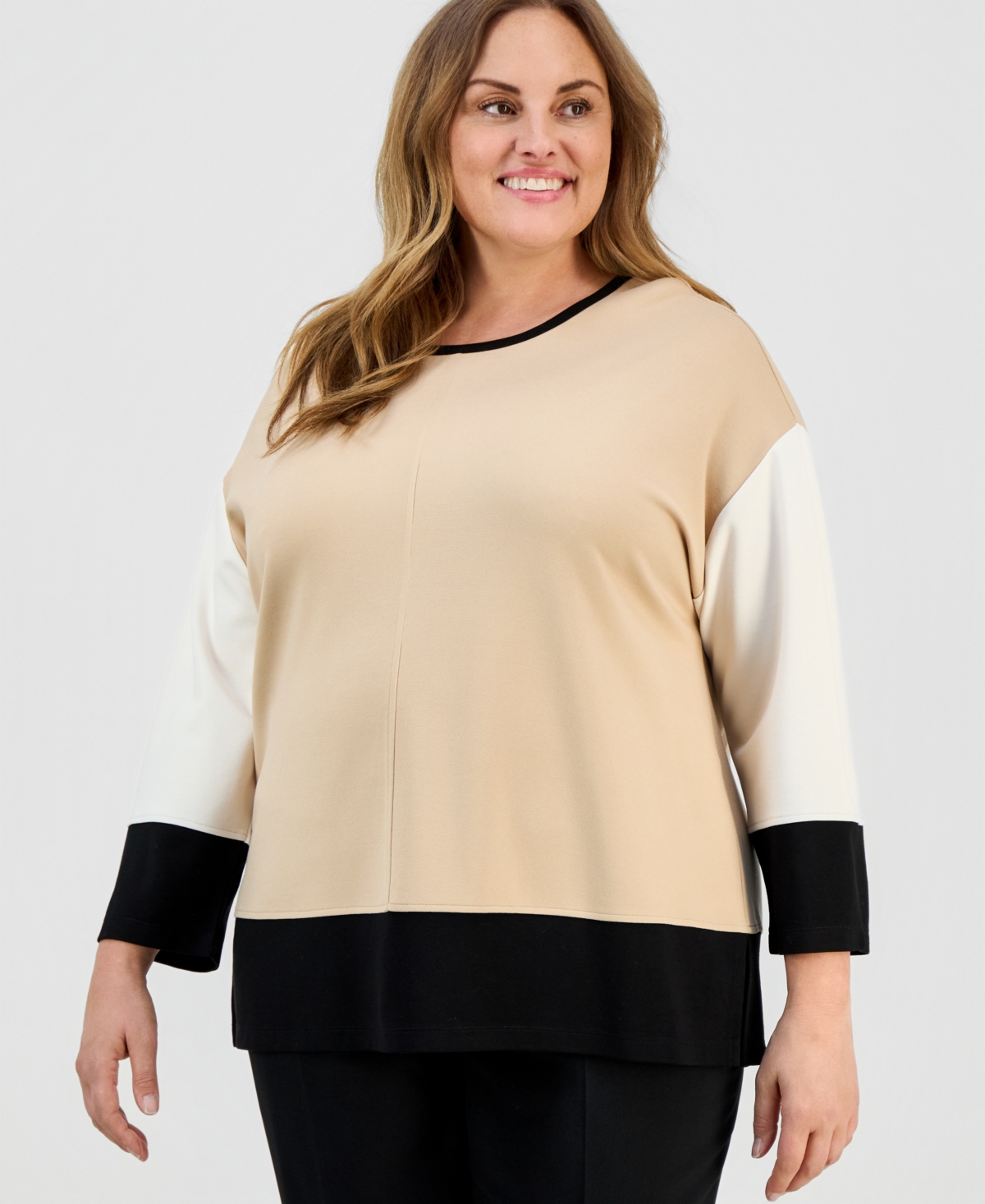 Jones New York Plus Colorblock Dolman-Sleeve Top