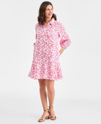 Women's 100% Linen Tile Button-Front 3/4-Sleeve Dress, Macy's Exclusive