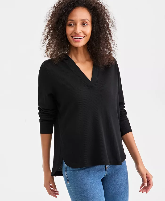 Women's Waffle-Knit Pullover Hoodie - thumbnail 4