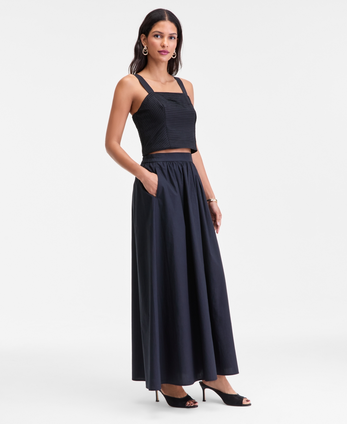 Inc International Concepts Women's Cotton Poplin Maxi Skirt, Macy's Exclusive In Black