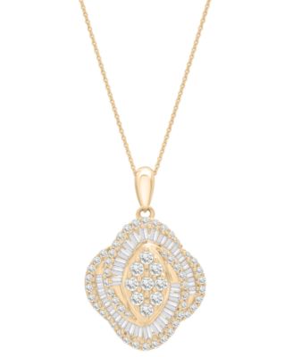Wrapped in Love - Diamond Baguette & Round Oval Pendant Necklace (1 ct. t.w.) in 14K Yellow Gold