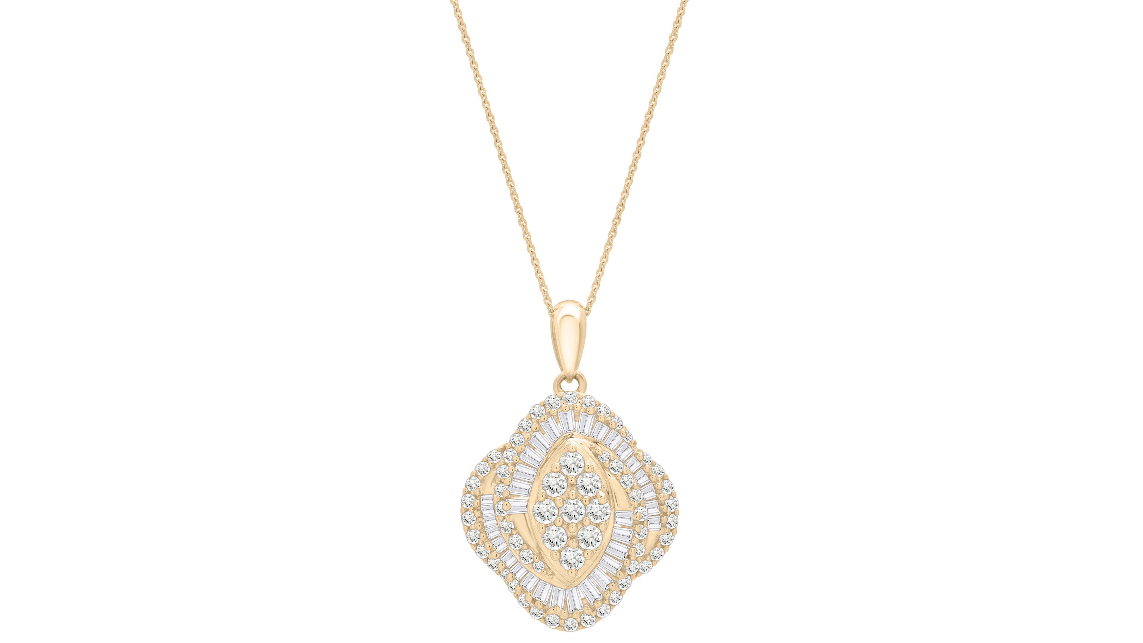 Wrapped in Love Diamond Round (0.71 ct. t.w.) and Baguette (0.29 ct. t.w.) Oval Pendant Necklace in 14K Yellow Gold